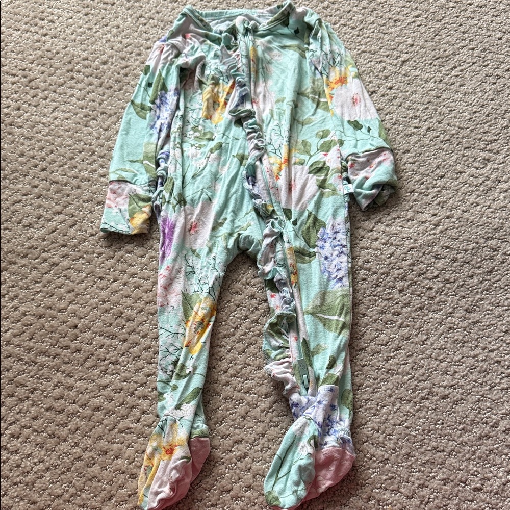 Posh Peanut Floral baby girl ruffle footie